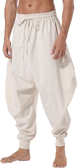AITFINEISM Men's Drawstring Aladdin Hippie Harem Pants Loose Drop Crotch Trousers