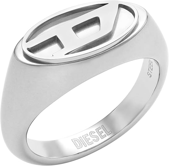 Diesel Men's Silver Stainless Steel Logo Signet Ring