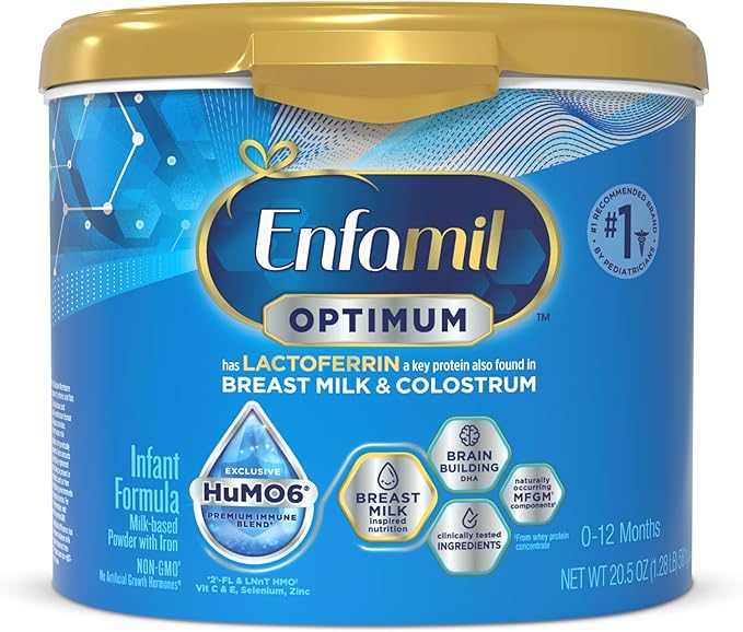 Enfamil Optimum (Enspire), Our Closest Formula to Breast Milk, Immune-Supporting Lactoferrin and Brain-Supporting DHA Baby Formula, Powder 20.5 Oz Tub