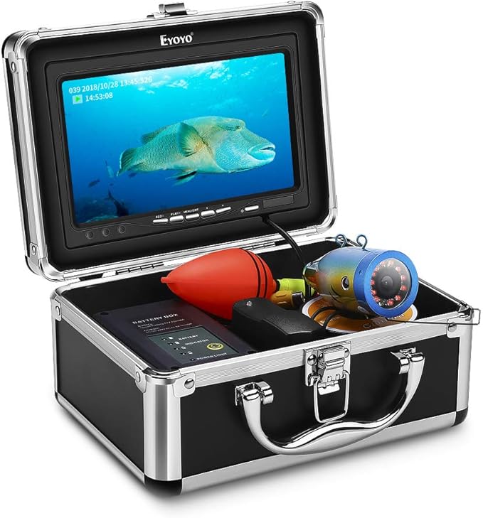 Eyoyo Underwater Fishing Camera Video DVR Recording Fish Finder 7 Inch LCD Monitor HD 1000 TVL Waterproof Camera Adjustable Infrared & White Light for Ice Lake Sea Boat Kayak Fishing 30m(98ft) Cable