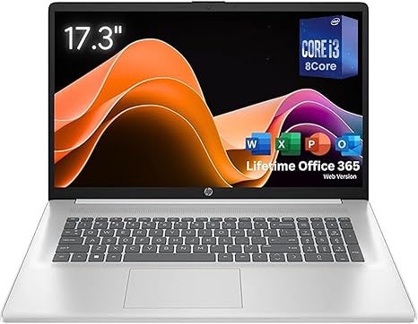 HP 17.3" Laptop Computer • Intel 13th 8-Cores i3 CPU (Beat 11th i5) • 32GB RAM • 1TB SSD • 10-Key Number Pad • Win11 Pro • Lifetime Microsoft Office 365 for The Web • W/O Mouse