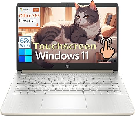 HP Touchscreen Laptop Computer for Home Student Study, 1-Year Office 365, Intel Processor, 14 inch Display, WiFi 6, Bluetooth, Type-C, HDMI, Windows 11 Home S, Pale Gold (4GB DDR4 RAM, 64GB eMMC)