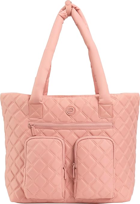 Joan & David 21 Inch Diamond Quilted Puffer Nylon Travel Workbook Tote (Blush)