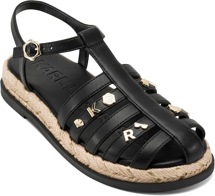 KARL LAGERFELD Women's Chaselyn Fisherman Espadrille Sandal with Pins Slide