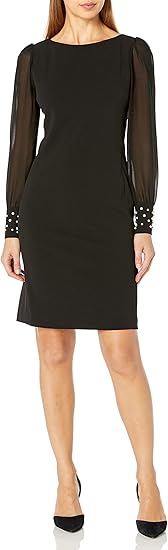 Karl Lagerfeld Paris Women's Solid Sheer Sleeve Sheath Dress