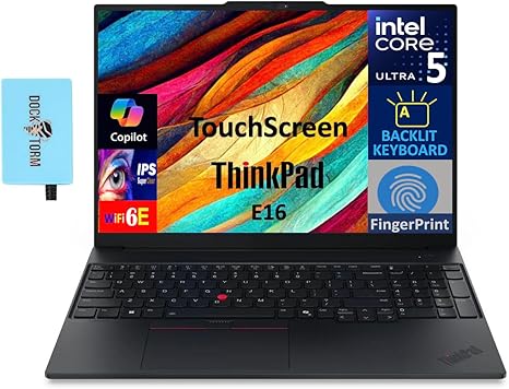 Lenovo ThinkPad E16 Business Laptop 16.0" Touch IPS WUXGA Display (Intel Ultra 5-225U, 16GB DDR5, 512GB PCIe SSD, Intel Graphics, Backlit KB, Fingerprint, Win 11 Pro) w/Dockztorm Hub