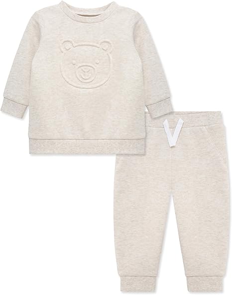 Little Me Simply Essential Solids Organic Cotton Blend Baby Boys' Fleece Sweatshirt and Pant Set, 12 Months to 4 Toddler