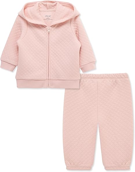 Little Me Simply Essential Solids for Baby Gender Neutral Organic Cotton Quilt Hoodie and Pant Set, 3 Months to 12 Months