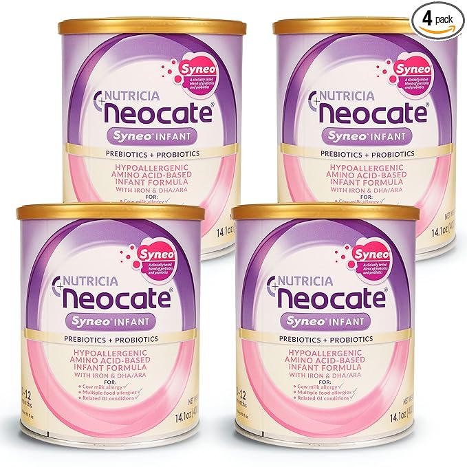 Neocate Syneo Infant - Hypoallergenic, Dairy-free, Amino Acid-Based Baby Formula with Prebiotic Fiber, Probiotics & DHA/ARA - Food Allergy-Friendly Formula - 14.1 oz (Pack of 4)