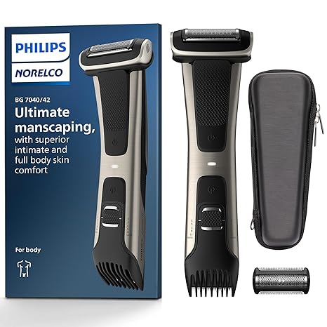 Philips Bodygroom 7000 Series, Showerproof Groin and Body Trimmer for Men, Precise Body Grooming, Adjustable Comb, Safe Even Below The Belt, 80 Min. Runtime, Model BG7040/42