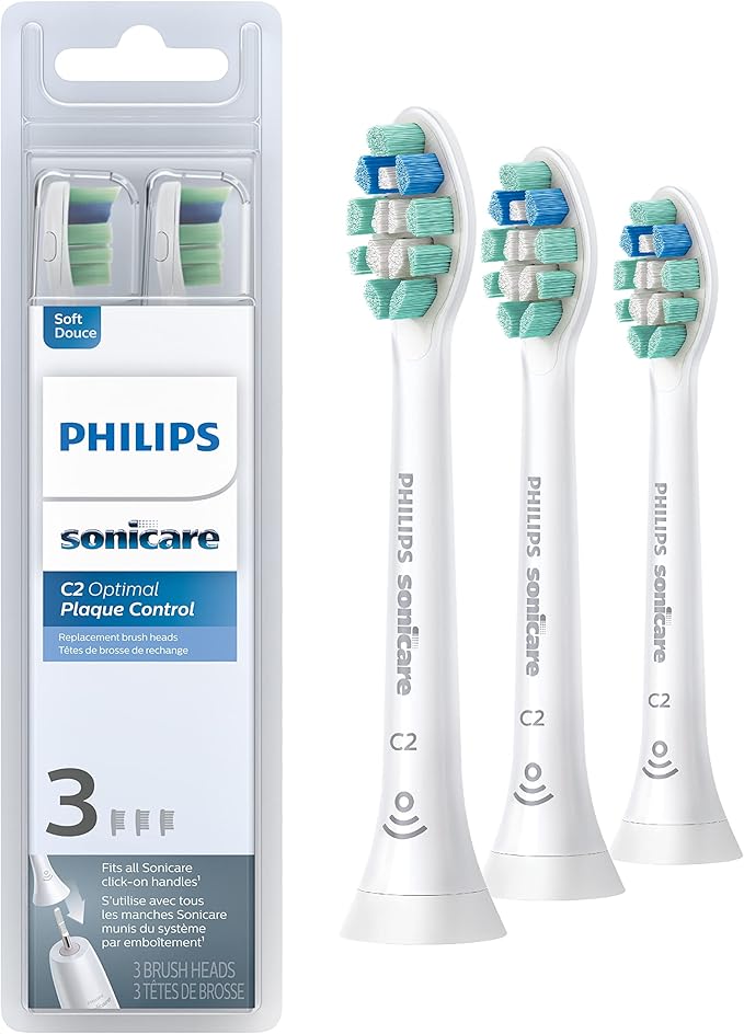 Philips Sonicare C2 Plaque Control - Genuine Replacement Electric Toothbrush Heads, White, 3 Pack, HX9023/65