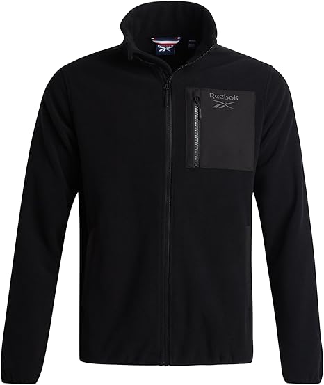 Reebok Mens Fleece Jacket - Lightweight Polar Fleece Zip Up Winter Softshell Jacket Men with Pockets for Hiking and Workout