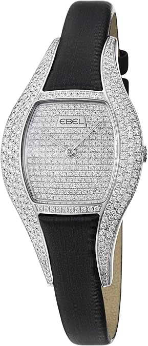 Ebel Moonchic Ladies Diamond Pave Dial Black Satin Strap Watch 3157H29/8090030