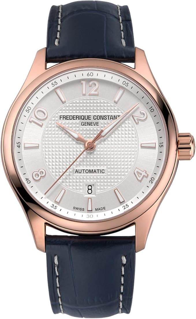 Frederique Constant Mens Swiss Made Classic Runabout Automatic Swiss Rose Gold Stainless Steel Case Watch, Blue Leather Strap, Style: FC-303RMS5B4