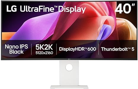 LG 40U990A-W 40-inch Ultrafine 5K2K WUHD (5120 x 2160) Nano IPS Curved Monitor, Thunderbolt 5, DisplayHDR 600, Built-in Power, Speaker, 120Hz, HDMI 2.1, DP 2.1, USB C, Tilt/Height/Swivel Stand, White