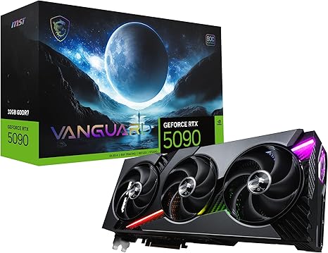 MSI Gaming RTX 5090 32G Vanguard SOC Graphics Card (32GB GDDR7, 512-bit, Extreme Performance: 2527 MHz, DisplayPort x3 2.1a, HDMI 2.1b, NVIDIA Blackwell Architecture)