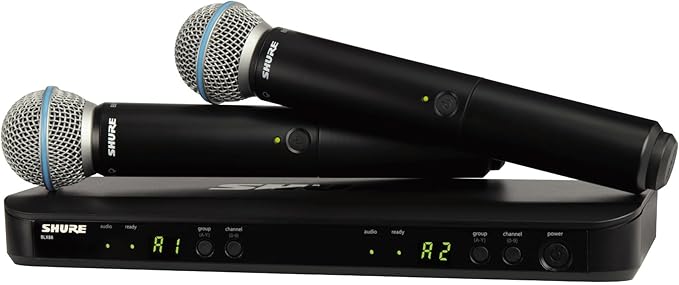 Shure BLX288/B58 Wireless Microphone System - 14-Hour Battery Life, 300 ft Range, UHF | Includes (2) BETA 58A Handheld Vocal Mics, Dual Channel Receiver | J11 Band (BLX288/B58-J11)