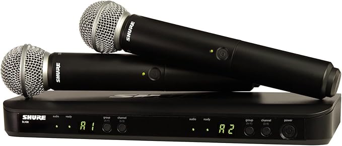 Shure BLX288/SM58 Wireless Microphone System - 14-Hour Battery Life, 300 ft Range, UHF | Includes (2) SM58 Handheld Vocal Mics, Dual Channel Receiver | H10 Band (BLX288/SM58-H10)