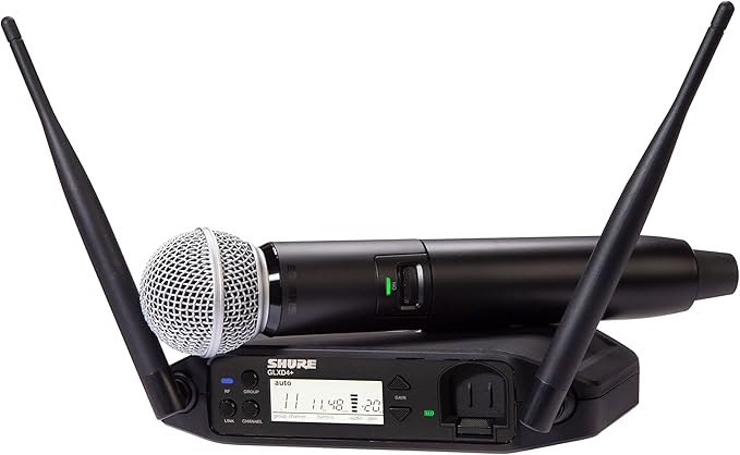 Shure GLXD24+/SM58 Dual Band Pro Digital Wireless Microphone System - 12-Hour Battery Life, 100 ft Range | SM58 Handheld Vocal Mic, Single Channel Receiver (GLXD24+/SM58-Z3)