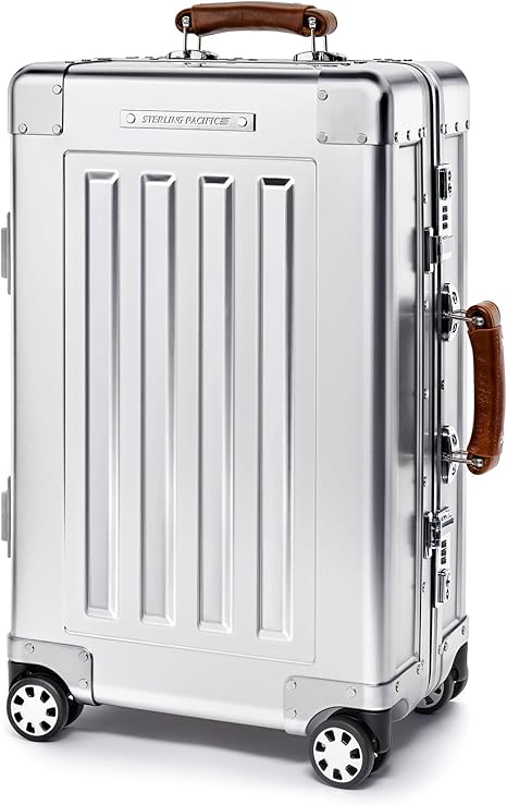 Sterling Pacific 40L Cabin Travel Case – Full Aluminum Four Wheel Carry On Luggage, Italian Leather Handles