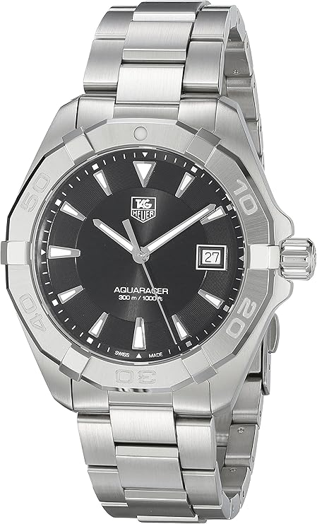 TAG Heuer Men's 'Aquaracer' Quartz Stainless Steel Dress Watch, Color:Silver-Toned (Model: WAY1110.BA0928)