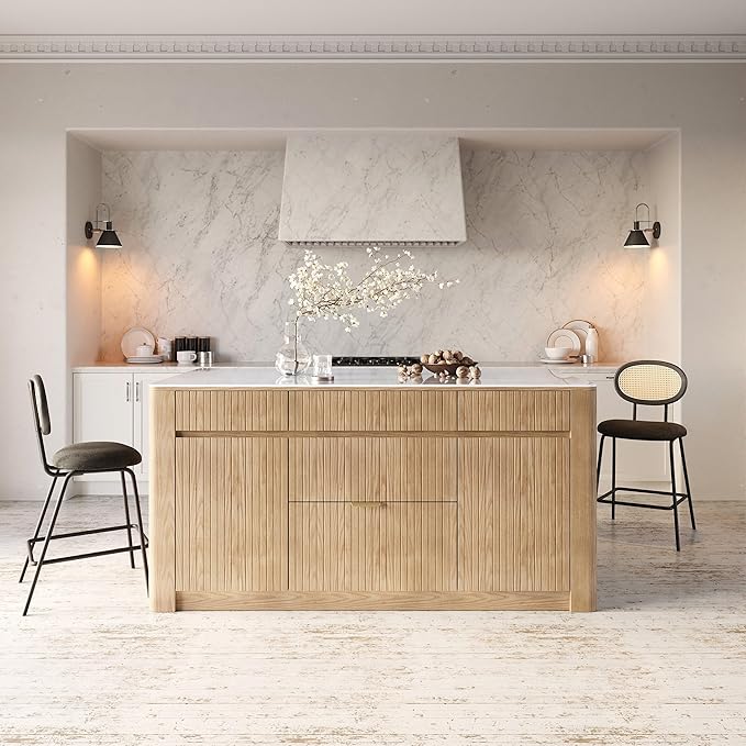 homary Kitchen Island Modern Wood Kitchen Island with Sintered Stone Top and Storage,Whitewash, Spacious Design for 2-3 Stools (Whitewash, 72'')